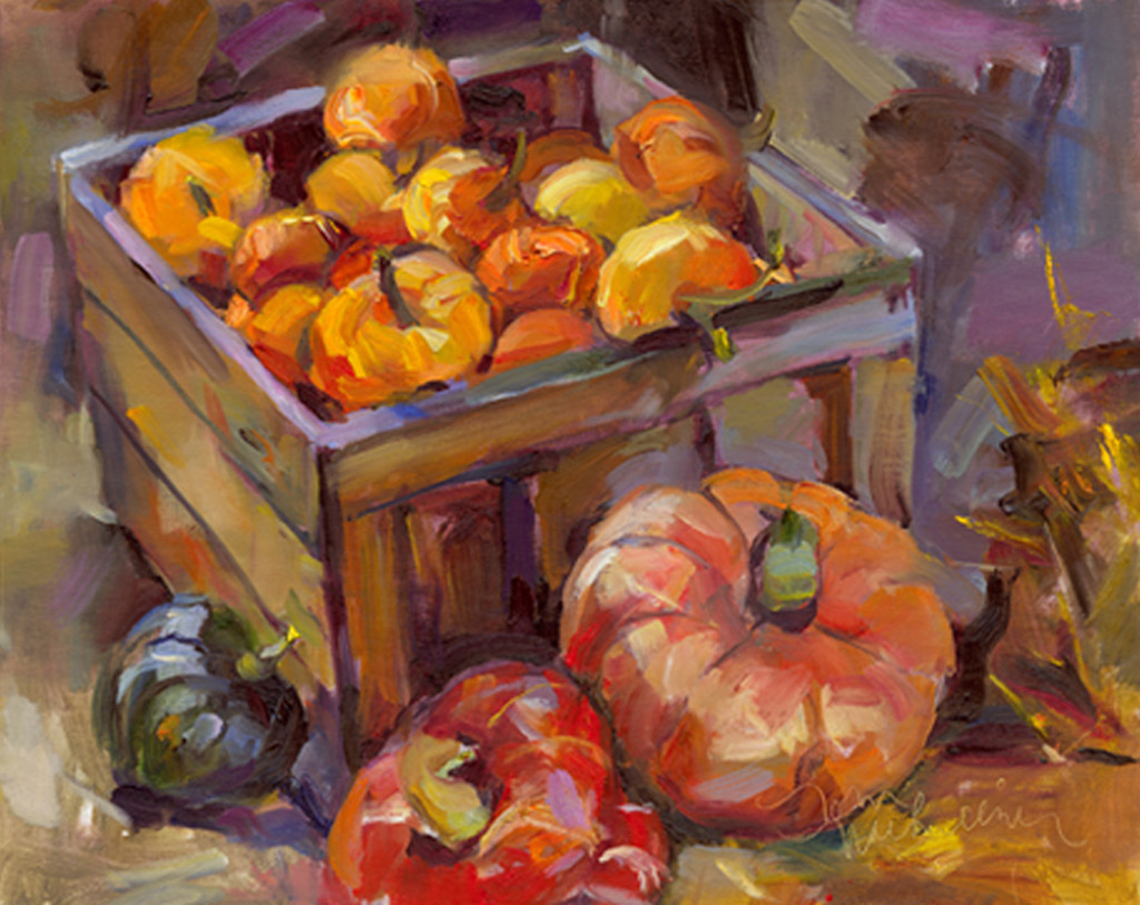 Pumpkins & Crate, Painting by Tom Nachreiner